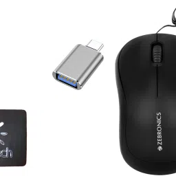 Mophonics Wired Mouse, Mouse Pad, C-OTG & (Set of 3). Combo Set-11
