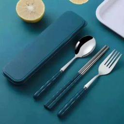 3 Pcs Spoon,Fork,Chopstick Portable Travel Spoon Box for Office Lunch Box School Stainless Steel Cutlery Set-28
