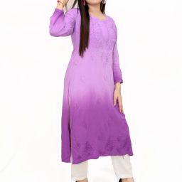 Women Chikan Embroidery Cotton Blend Straight Kurta-image-14
