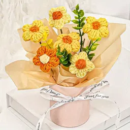 ekhasa Yellow Cherry Blossom Handmade Crochet Bouquet |Ideal Gifting Flower Yellow Cherry Blossom Artificial Flower with Pot-picture-16
