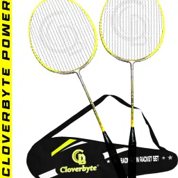 POWER Yellow Sports Badminton Racket Set of 2 With Badminton Bag Cover Yellow Strung Badminton Racquet-image-21