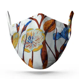 wHAT'S DOwn White & Blue Floral Cotton Resuable Face Mask-30