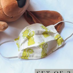 Bellofox Unisex Kids Pack Of 3 Yellow Printed 3-Ply Pure Cotton Reusable Cloth Masks-37