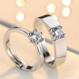 Valentine Gifts Couple Rings for Girls and Boys Valentine Day Propose Your Girlfriend Boyfriend (Adjustable) Metal Cubic Zirconia Platinum Plated Ring Set-image-30