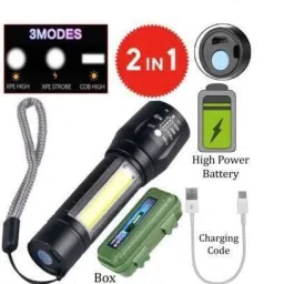 akr (pack of 2) USB Rechargeable Torchlight Super Bright Pocket Zoom COB USB Charging Torch Led Flashlight Water Proof Torch Torch (Black : Rechargeable) Torch (Black : Rechargeable) 4 hrs Torch Emergency Light image 3