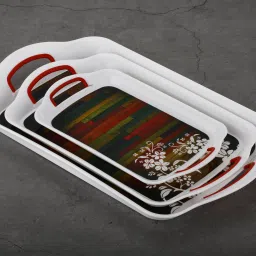 flipkart smartbuy Plastic Printed Rectangular Serving Tray with Handle for Serving Tea & etc. Tray Serving Set image 2