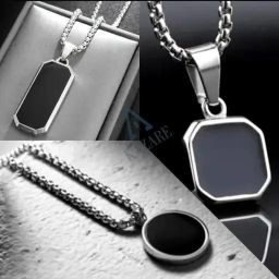 Combo of 3 Geometric Shape Black Pendant locket for men and boys Silver Stainless Steel, Steel, Sterling Silver Locket-17