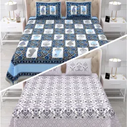 160 TC Cotton Double Jaipuri Prints Flat Bedsheet-image-26