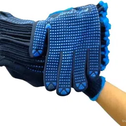 1Pair Washable Reusable Blue on Blue Dotted Gloves for Industrial Use Synthetic Safety Gloves-image-35
