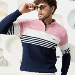 Men Colorblock Collared Neck Multicolor Sweater-image-39