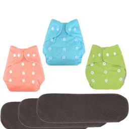 All in One Washable Reusable Adjustable Cloth Diapers with 4 Layer Bamboo Charcoal Insert (3 Diapper + 3 Insert)-image-37