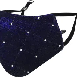 Anti-Pollution, Anti-Bacterial (BFE>99%) 4 Layer Embroidered, Designer, Fashionable & Protective Velvet Cloth Face Mask for Women, Girls with Detachable Chain, Size Adjustable Ear Loops & Mask Bag Velvet_Navy_Medium_01 Reusable, Washable Cloth Mask-5