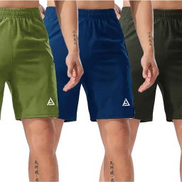 Pack of 3 Solid Men Light Green, Blue, Green Sports Shorts, Gym Shorts, Basic Shorts, Regular Shorts, Running Shorts-image-70