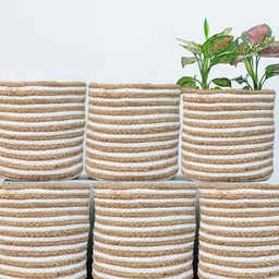 LUXEHOME INTERNATIONAL Brown & White Striped Woven Basket-40