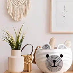 Textile and Beyond White & Grey  Jute Tote Basket-image-63