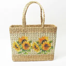 HABERE INDIA Yellow & Beige Printed Grass Storage Basket-23