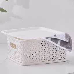Home Centre Off White Textured Medium-Sized Wilton Royal Storage Basket with Lid-38