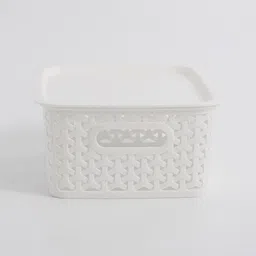 Home Centre Off White Textured Medium-Sized Wilton Royal Storage Basket with Lid image 5