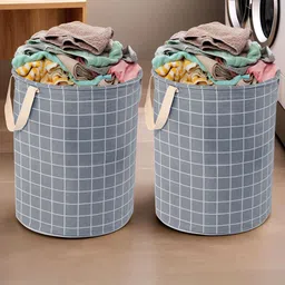 Kuber Industries 2 Pcs Grey Check Printed Foldable Laundry Baskets-47