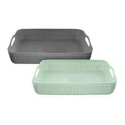 Kuber Industries Set Of 4 Green & Grey Textured Multi utility Baskets-44
