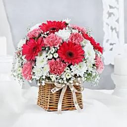 Blooming Spring Gerberas N Carnations Basket-19