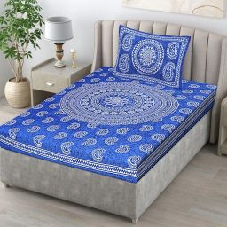 144 TC Cotton Single Jaipuri Prints Flat Bedsheet-image-79