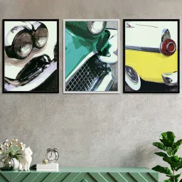 Art Street Canvas Painting Set of 3 Wall Arts White, Green & Yellow Abstract Theme Wall Art Painting-picture-2