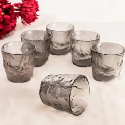 (Pack of 6) Elegant Touch Glacier On The Rocks Tumblers, Transparent, Frozen Textured Design Glass Set Water/Juice Glass-25