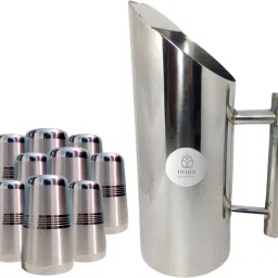 SHINI LIFESTYLE Stainless Steel Glass set and best quality steel jug, Water Jug, juice glass Jug Glass Set-image-2