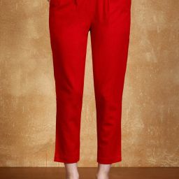 Women Regular Fit Red Pure Cotton Trousers-image-54