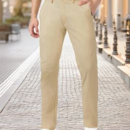Men Slim Fit Cream Pure Cotton Trousers-image-35