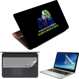 FineArts 3 in 1 Laptop Skin Decal Vinyl Pack 15.6 inch with Screen Guard and Silicone Keyboard Protector - Printed Always Wear A Smile Combo Set-picture-15