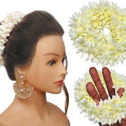 2Pcs Hair Mogra Rubber band Gajra Hair accessories for Women , Artificial Gajra Bun-image-3