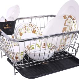 Dish Drainer Kitchen Rack Dish Drainer Basket for Kitchen Utensils with Water Drain Tray & Spoon Jar Steel-image-23