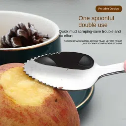 honey boo Multi-Use Double Head Fruit Scraping & Soft Tip Feeding Spoon for Toddlers - Silicone, Stainless Steel image 3