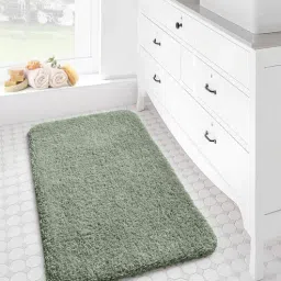 Green Solid Polyester 24x16 Inches Super Soft Bath Mat By Luxe Home International-picture-27