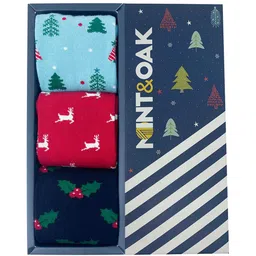 Mint & Oak Men Pack of 3 Blue, Red & Navy Blue Printed Cotton  Socks-24