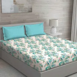 Green Floral 150 TC Cotton Queen Sized Bed Sheets with 2 Pillow Covers by GM Fabrics-picture-33