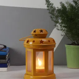 Yellow Metal Hanging Tea Light Decorative Lantern Yellow Metal Hanging Lantern-13