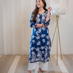 gosriki Women Chikan Embroidery Viscose Rayon Straight Kurta-picture-2