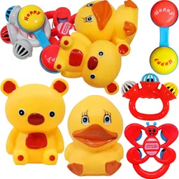 mini gifts Baby Rattle & Bath Toys Combo | Colorful 3 Rattle Set & 2 Rubber ChuChu Bath Toy Rattle-picture-48