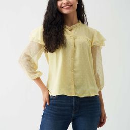 aask Casual Puff Sleeves Self Design Women Yellow Top-picture-16