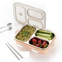 Hot & Cold Airtight Lunch Box – Insulated Steel Tiffin with Utensils 3 Containers Lunch Box-image-106