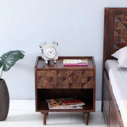 woodsworth from pepperfry Basel Sheesham Wood Bedside Table in Scratch Resistant Provincial Teak Finish With Drawer-picture-6