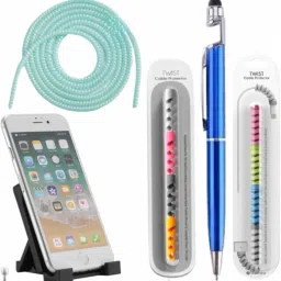 DECRONICS 8Pcs Twist Cable Protector||3 In 1 Ballpoint Pen||Mobile Holder & 1.5M Spiral Cable Protector-image-27