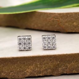 Everyday Wear Round Cut CZ Square Stud Earrings in 925 Silver Gift for Her Cubic Zirconia Sterling Silver Stud Earring-image-53