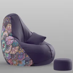 flipkart perfect homes XXXL PatternPuff Bag With Free Cushion and Puffy , Mandala Patterns-Indigo Teardrop Bean BagWith Bean Filling image 2