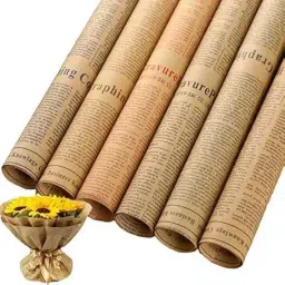 Retro Newspaper Style Flower Wrapping Paper 6 Sheets 50x70cm for Gifts Brown Paper Gift Wrapper-1