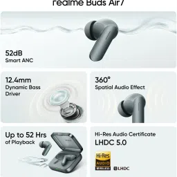 realme Buds Air7 with 52dB ANC, 12.4mm Driver, 52hrs Playback, IP55 & 45ms Low Latency Bluetooth Headset image 2