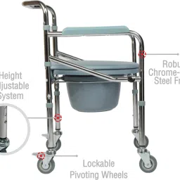 vms careline Standard Foldable ,Height Adjustable Commode with Long Bucket Manual Wheelchair image 2